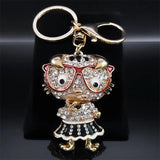Cute Cat Rhinestone Keychain with Glasses for Women Men