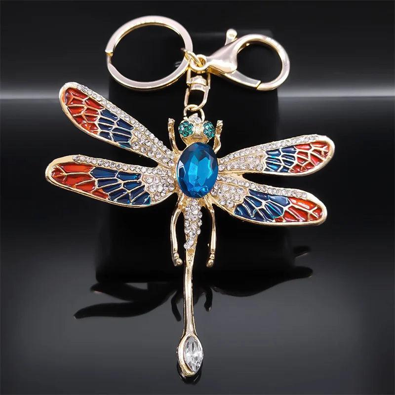 Crystal Dragonfly Keychain Rhinestone Key Ring Holder Bag Accessory