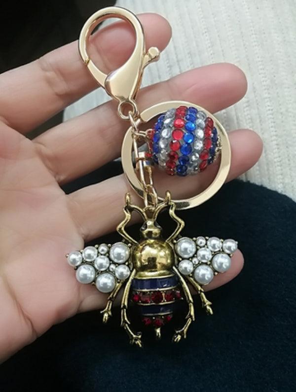Animal Crystal Pearl Ball Bee Keychain Jewelry for Women
