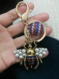 Animal Crystal Pearl Ball Bee Keychain Jewelry for Women