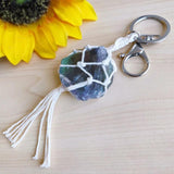 Macrame Crystal Quartz Rough Stone Keychain Women Topaz Key Ring