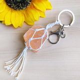 Macrame Crystal Quartz Rough Stone Keychain Women Topaz Key Ring