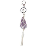 Macrame Crystal Quartz Rough Stone Keychain Women Topaz Key Ring