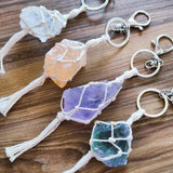 Macrame Crystal Quartz Rough Stone Keychain Women Topaz Key Ring