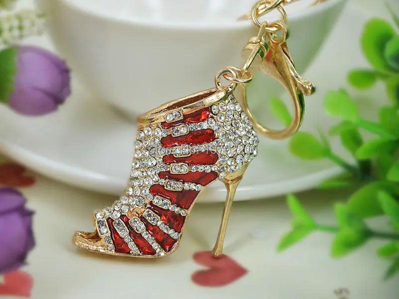 Red High-heeled Shoes Keychain Crystal Rhinestone Charm Pendant
