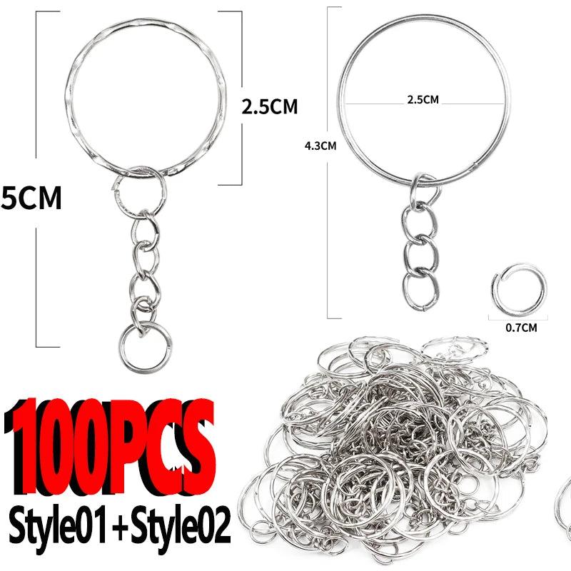 50/100PCS Silver Plated Keyring Split Ring Keyfob Key Holder Rings DIY Findings