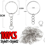 50/100PCS Silver Plated Keyring Split Ring Keyfob Key Holder Rings DIY Findings