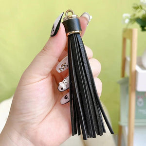 Fringe PU Leather Tassel Keychains Rhodium Key Holder Metal Key Chain
