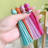 Fringe PU Leather Tassel Keychains Rhodium Key Holder Metal Key Chain