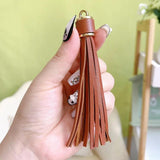 Fringe PU Leather Tassel Keychains Rhodium Key Holder Metal Key Chain