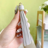 Fringe PU Leather Tassel Keychains Rhodium Key Holder Metal Key Chain