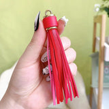 Fringe PU Leather Tassel Keychains Rhodium Key Holder Metal Key Chain