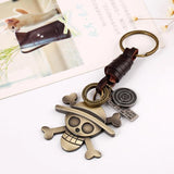 Copper Skull Pendent Keychain Leather Rope Keyring Metal Key Rings Punk Style
