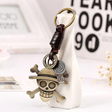 Copper Skull Pendent Keychain Leather Rope Keyring Metal Key Rings Punk Style