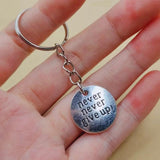 Never Give Up Inspirational Gift Keychains Women Men Gift Bag Car Chains Ring