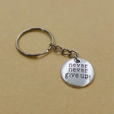 Never Give Up Inspirational Gift Keychains Women Men Gift Bag Car Chains Ring