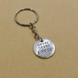 Never Give Up Inspirational Gift Keychains Women Men Gift Bag Car Chains Ring