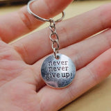 Never Give Up Inspirational Gift Keychains Women Men Gift Bag Car Chains Ring