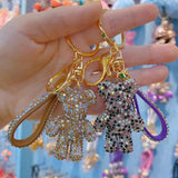 Rhinestone Bear Keychain Letter Button Bag Pendant Doll Party Women