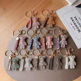 Rhinestone Bear Keychain Letter Button Bag Pendant Doll Party Women