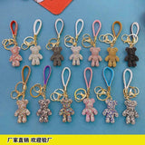 Rhinestone Bear Keychain Letter Button Bag Pendant Doll Party Women