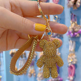 Rhinestone Bear Keychain Letter Button Bag Pendant Doll Party Women