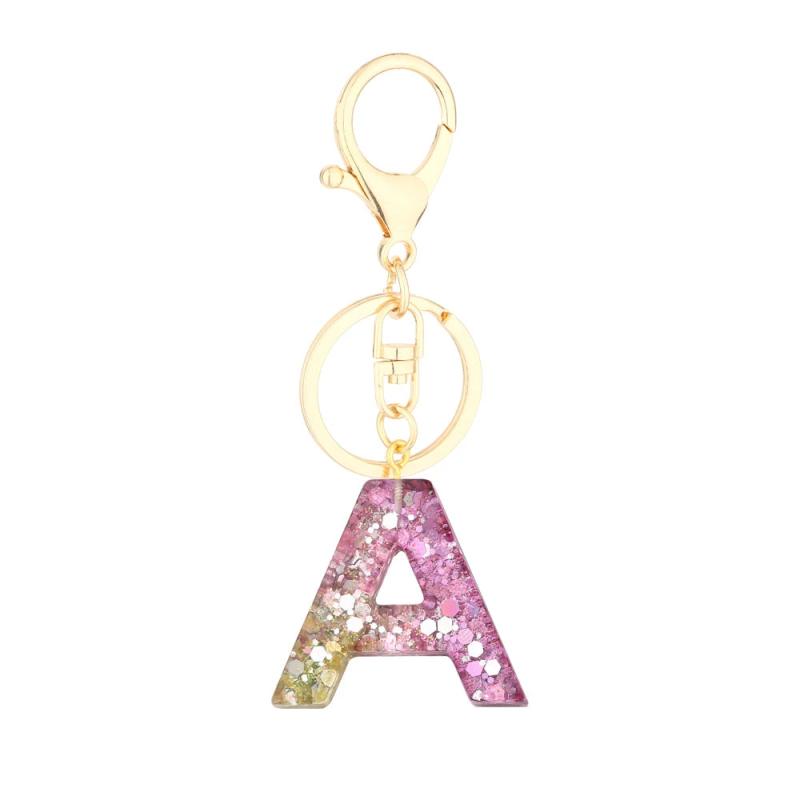 Colorful Love Heart Sequins Resin Key Chain English Alphabet Keyring