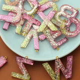 Colorful Love Heart Sequins Resin Key Chain English Alphabet Keyring