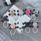 Faux Leather Camellia Flower Key Chain Bag Charm
