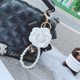 Faux Leather Camellia Flower Key Chain Bag Charm