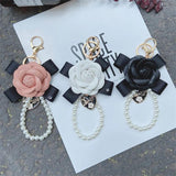 Faux Leather Camellia Flower Key Chain Bag Charm