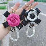 Faux Leather Camellia Flower Key Chain Bag Charm