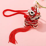 Red Enamel Lucky Lion Keyrings Key Chains Rings Holder Purse Bag For Women Men