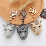 Leopard Head Rhinestone Keychain Animal Series for Car Bag Women