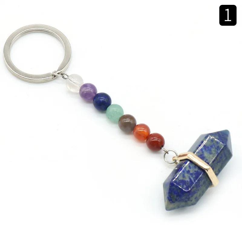 7 Chakra Quartz Round Beads Double-pointed Crystal Keychain