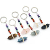 7 Chakra Quartz Round Beads Double-pointed Crystal Keychain