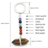 7 Chakra Quartz Round Beads Double-pointed Crystal Keychain