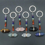 7 Chakra Quartz Round Beads Double-pointed Crystal Keychain