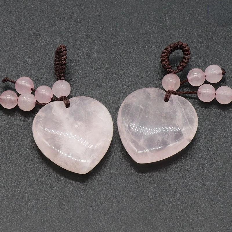 Natural Crystal Agate Heart Charm Hand Braided Rope Keychain Pendant
