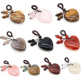 Natural Crystal Agate Heart Charm Hand Braided Rope Keychain Pendant