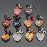 Natural Crystal Agate Heart Charm Hand Braided Rope Keychain Pendant