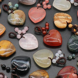Natural Crystal Agate Heart Charm Hand Braided Rope Keychain Pendant