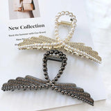 Vintage Women Wings Pearl Grab Clip Large Crab Ponytail Braid Claw Clip