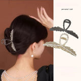 Vintage Women Wings Pearl Grab Clip Large Crab Ponytail Braid Claw Clip
