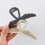 Vintage Women Wings Pearl Grab Clip Large Crab Ponytail Braid Claw Clip
