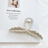 Vintage Women Wings Pearl Grab Clip Large Crab Ponytail Braid Claw Clip