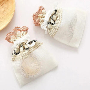 5pcs 10x14cm Beige Lace Slub Yarn Drawstring Jewelry Bag Wedding Favor