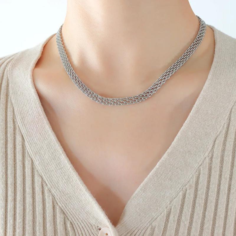 French Hip Hop Retro Stainless Steel Necklace Woman 18K Plating