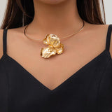 Vintage Silver Petal Pendant Collar Necklace for Women Choker Neck