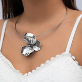 Vintage Silver Petal Pendant Collar Necklace for Women Choker Neck